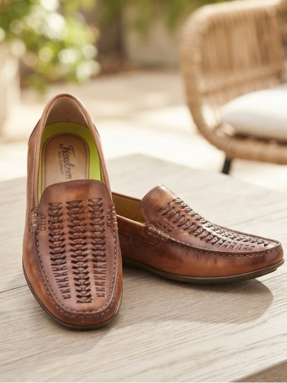 Florsheim Comfortech Brown Leather Woven Loafers Size 9.5 Great Condition!
